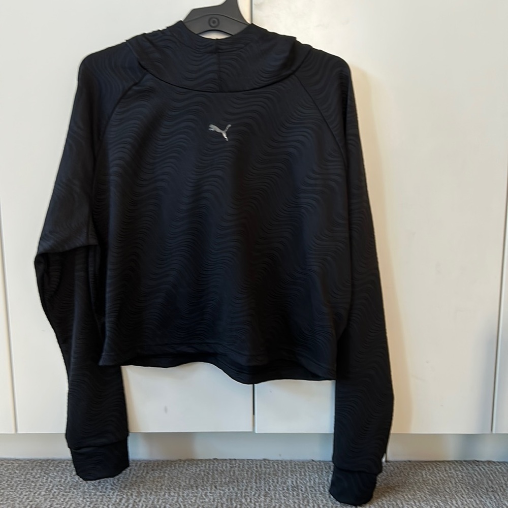 Puma black hooded long sleeve cropped training top